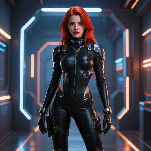 Confident Woman in Futuristic Bodysuit