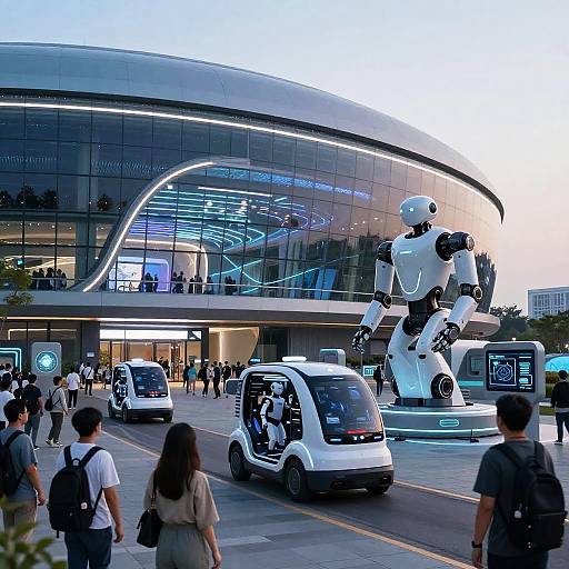 Futuristic AI Stadium with Robotics