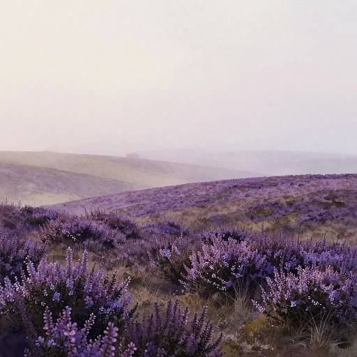 Misty Moorland with Purple Heather