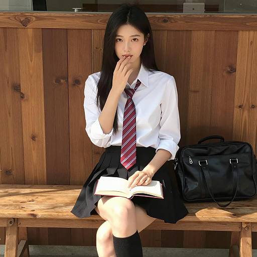 Asian Woman in Stripes and Shadows