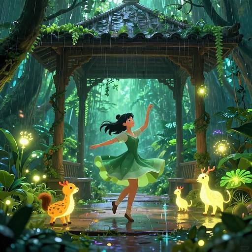 AI Tween Dancing in Rainforest Pavilion