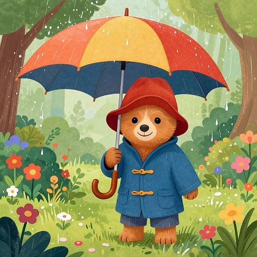 Whimsical Paddington Bear with Umbrella