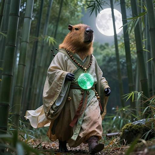 Mythical Capybara in Bamboo Forest