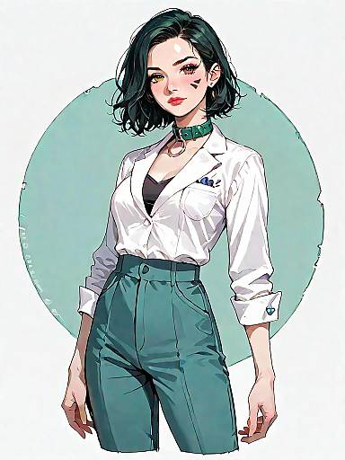 Realistic Full-Body Olive Green Businesswoman