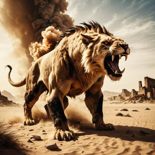 Fierce Chimera Roaring in Desert Ruins Fierce Chimera Roaring in Desert Ruins