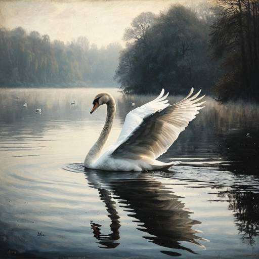 Graceful Swan on Misty Lake