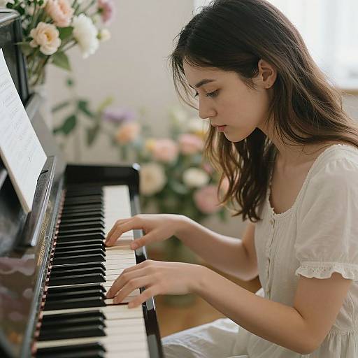 Young Woman's Serene Piano Moment