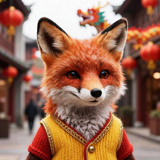 Hyper Realistic Wool Fox in Chinatown