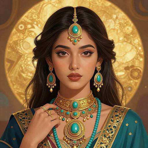Ornate Woman with Gold Jewelry Portrait