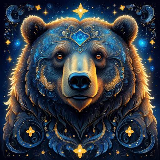 Mystical Bear Under Starry Night Sky
