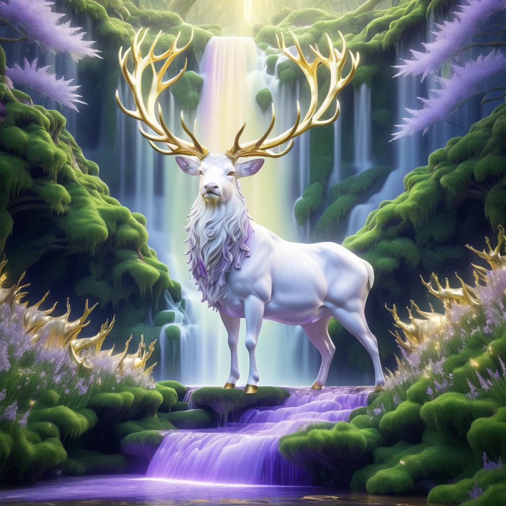 Majestic White Stag in Verdant Glade