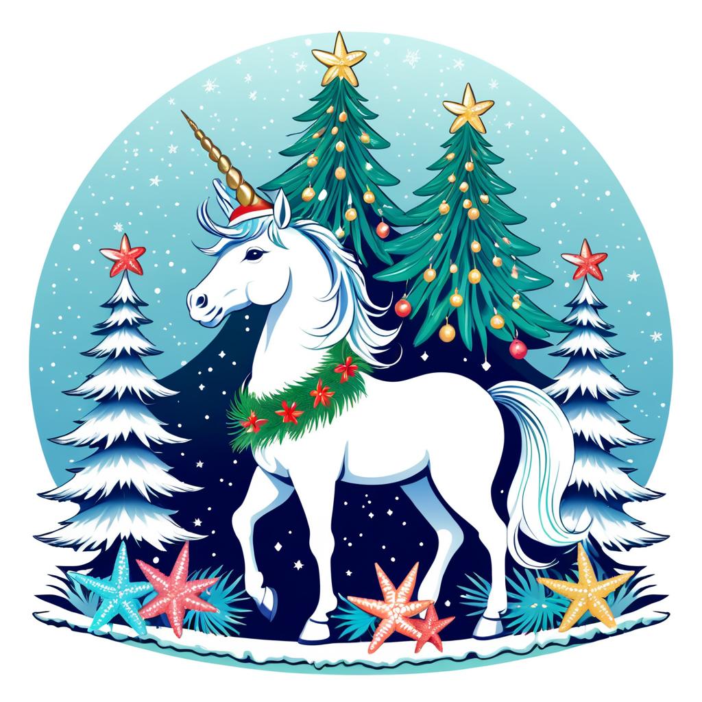 Whimsical Unicorn Holiday T-Shirt Design