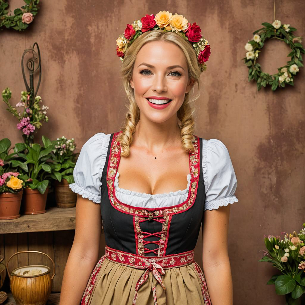 Surprised Tourist in Traditional Bavarian Dress