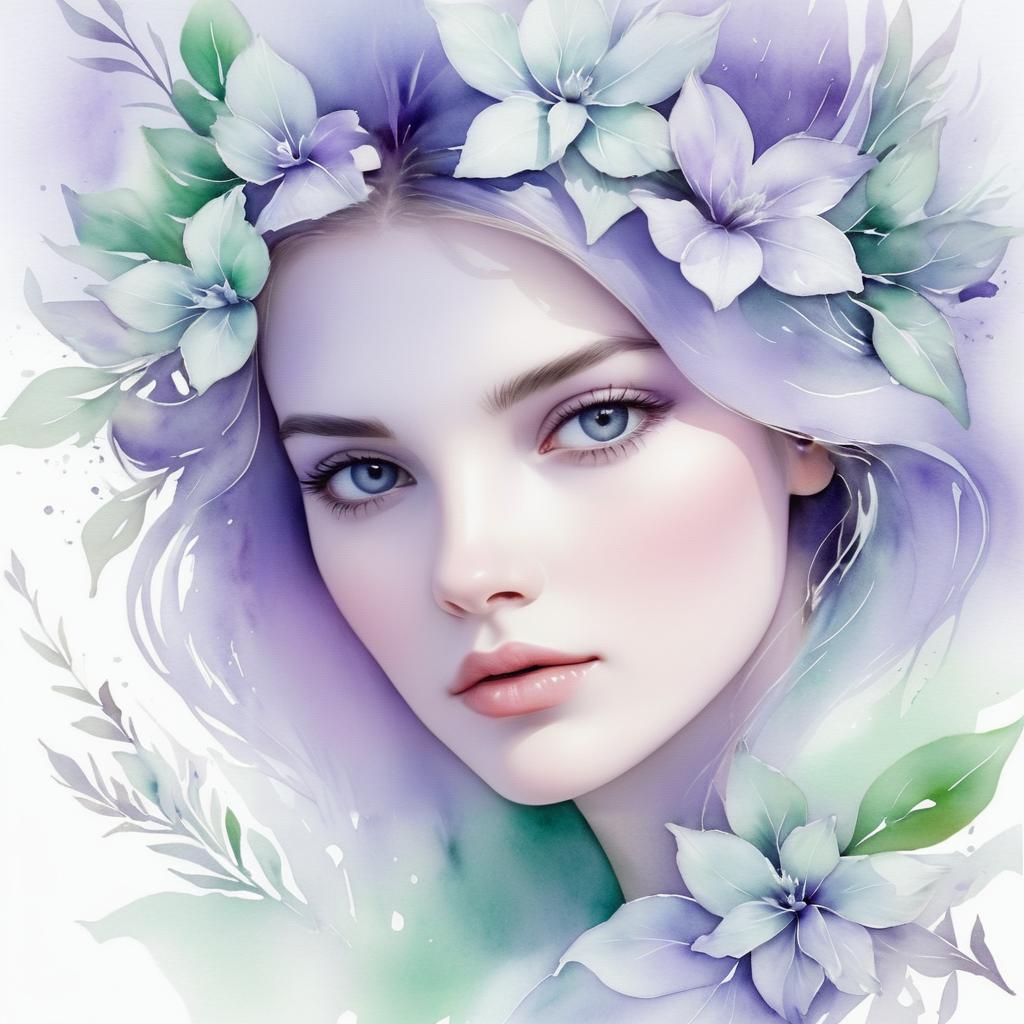 Ethereal Watercolor Portrait of Woman