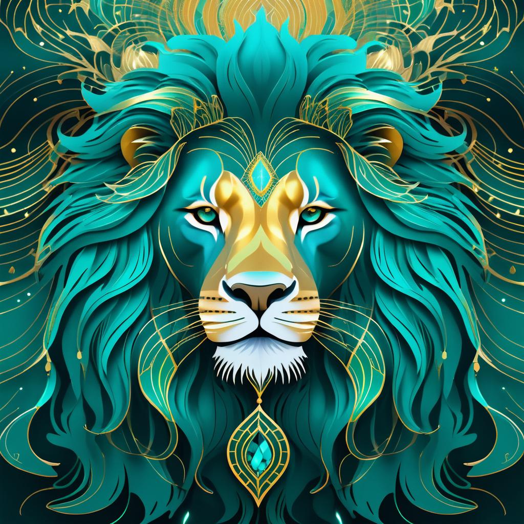 Surreal Lion Illustration with Magical Elements