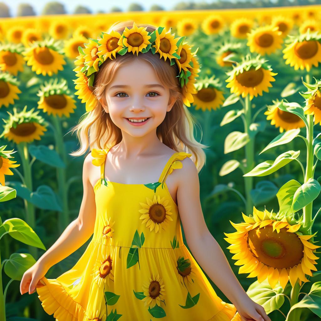 Cheerful Girl in Sunflower Paradise