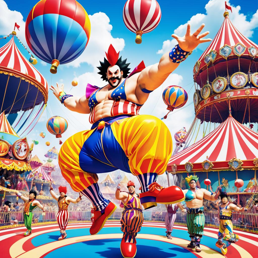 Whimsical Circus Showdown in Anime Style