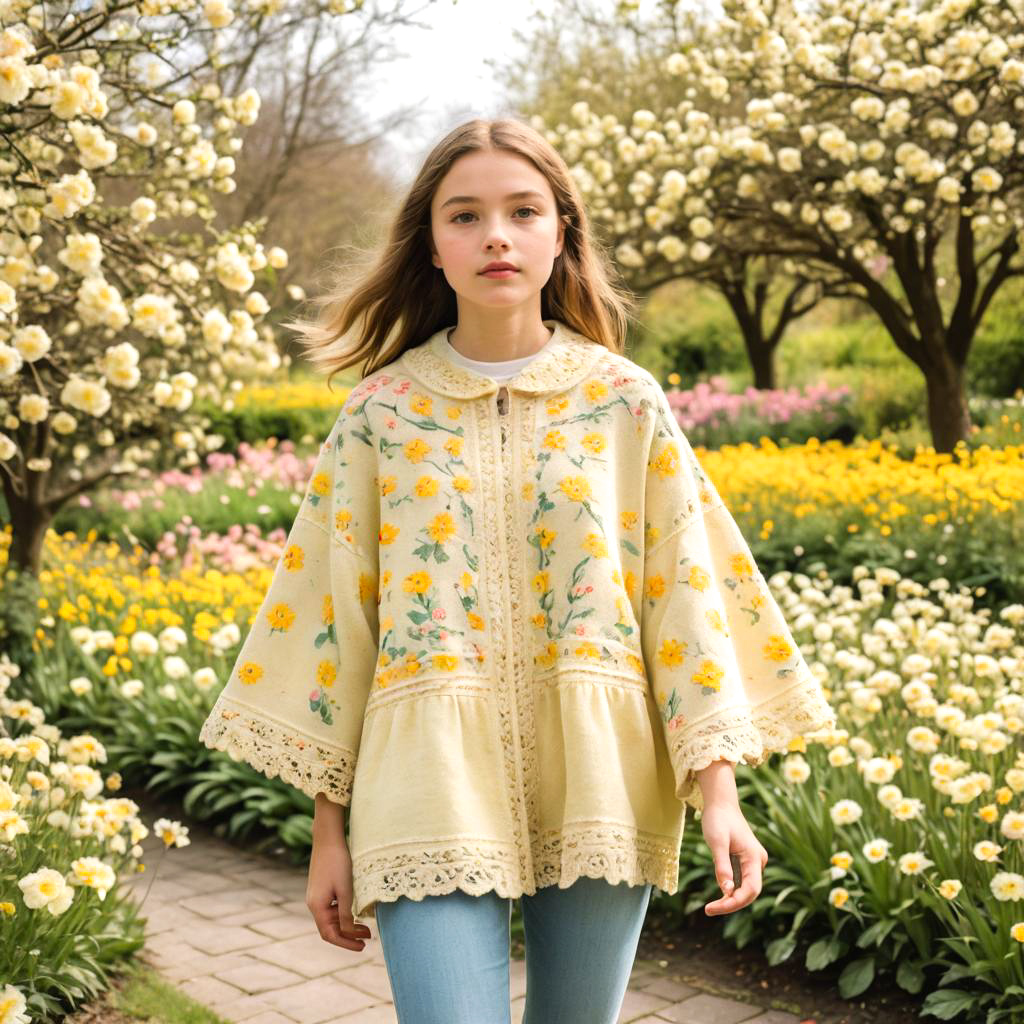 Teenage Girl in Pastel Floral Garden