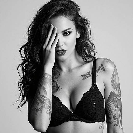 Edgy Black-and-White Tattooed Woman