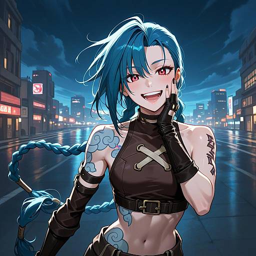 Laughing Arcane Girl in a City Night