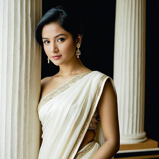 Woman in Off White Party Saree by Pillar