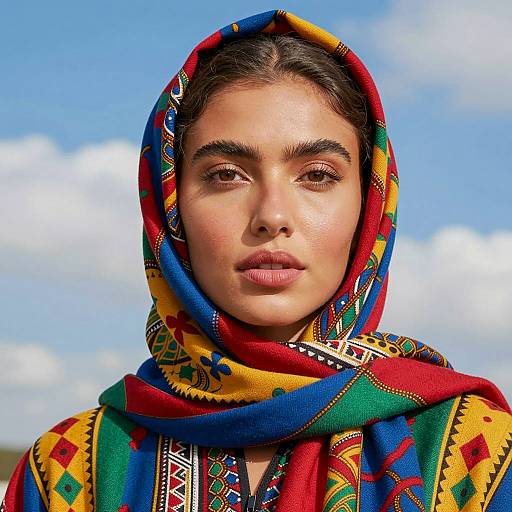 Colorful Portrait of a Woman in Headscarf