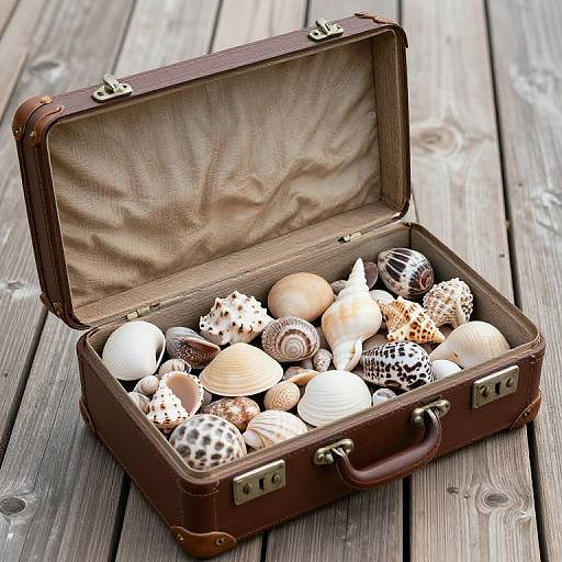 Vintage Suitcase Filled with Sea Shells