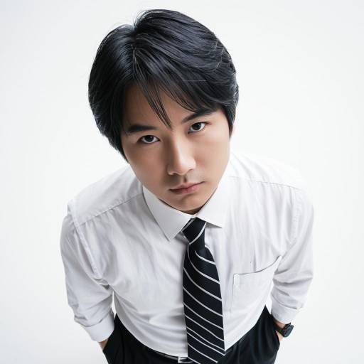 Young Asian Man in White Shirt and Striped Tie