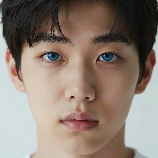 Photorealistic Korean Portrait with Blue Eyes