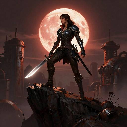 Steampunk Adventurer with Crimson Moon