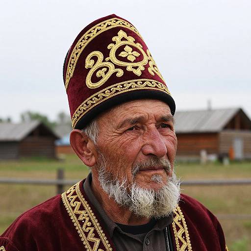 Elderly Man in Ornate Russian Hat