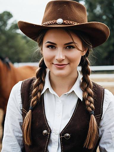 Smiling Equestrian Girl in Cowboy Hat