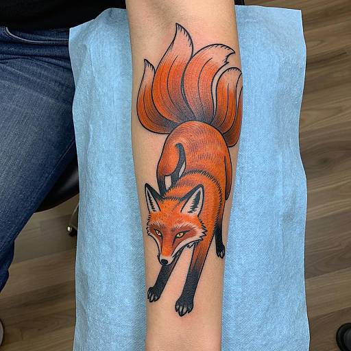 Stylized Orange Fox Tattoo on Forearm