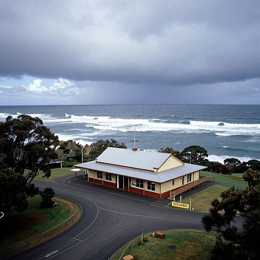 80s Grainy Lake View of Australian Pub