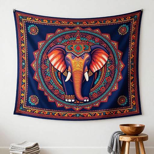 Vibrant Indian Elephant Mandala Tapestry