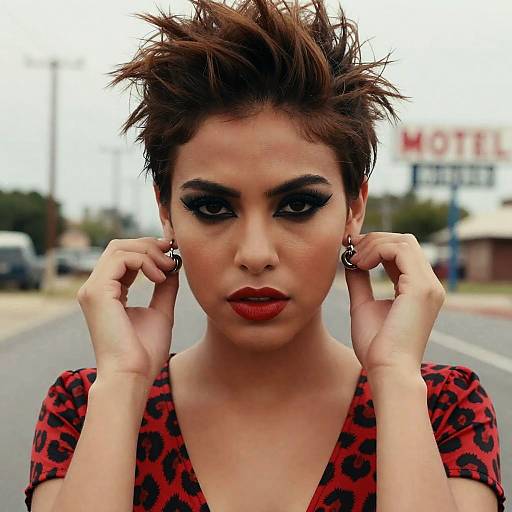 Portrait of woman with spiky hair and bold makeup