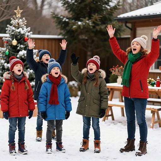 Joyful Winter Caroling in Festive Setting