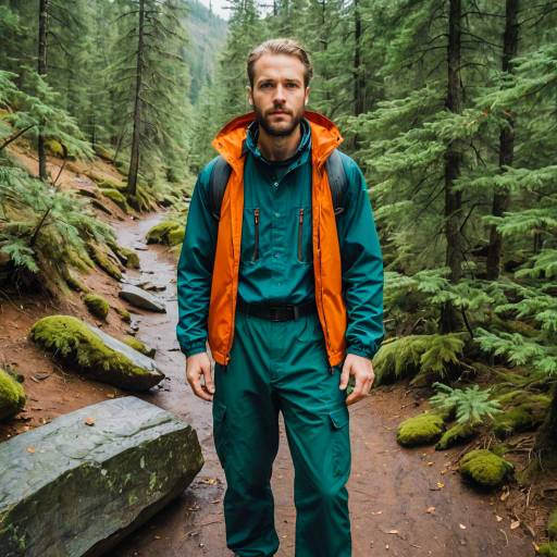 Man Hiking on Forest Trail