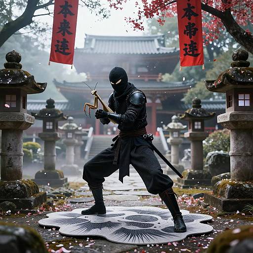 Cyberpunk Mantis Ninja in Ukiyo-e Garden