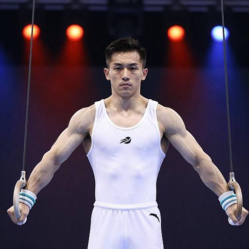 Dynamic Male Gymnast Under Stage Lights