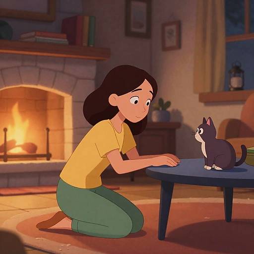 Cozy Living Room Scene with Animated Character