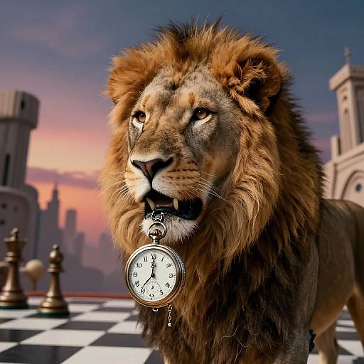 Surreal Majestic Lion with Melting Pocket Watch