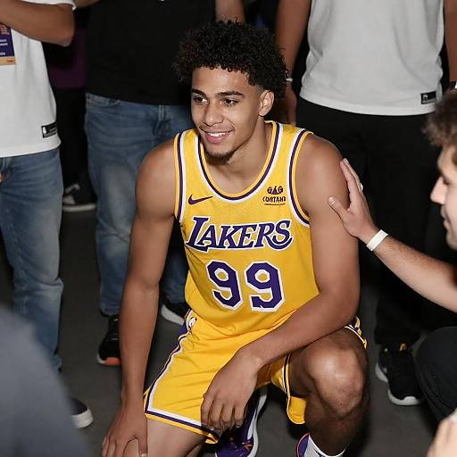 Smiling Young Man in Yellow Lakers Jersey