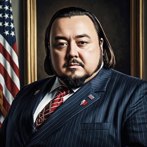 Portrait of a Man in Pinstripe Suit with US Flag