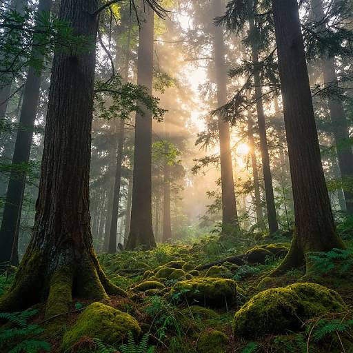 Misty Dawn in Ancient Forest