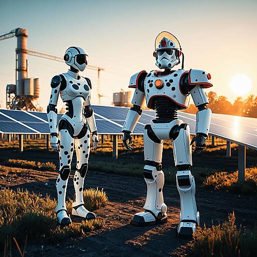 Dalmatian Firefighter Robots at Sunrise Solar Farm