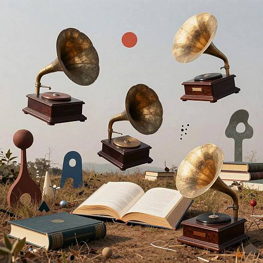 Surreal Dadaist Landscape with Books