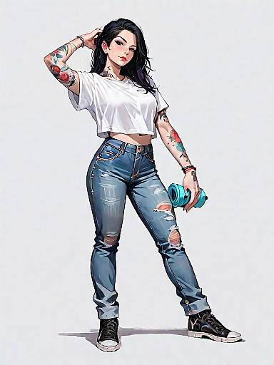 Realistic Comic Style Woman in Casual Wear