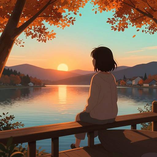 Anime Woman on Autumn Balcony