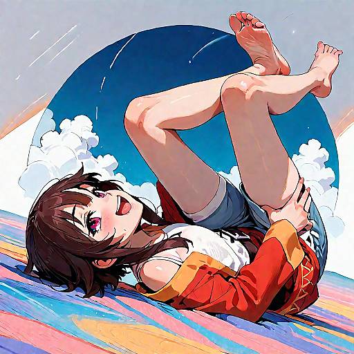 Happy Megumin Relaxing on Her Back
